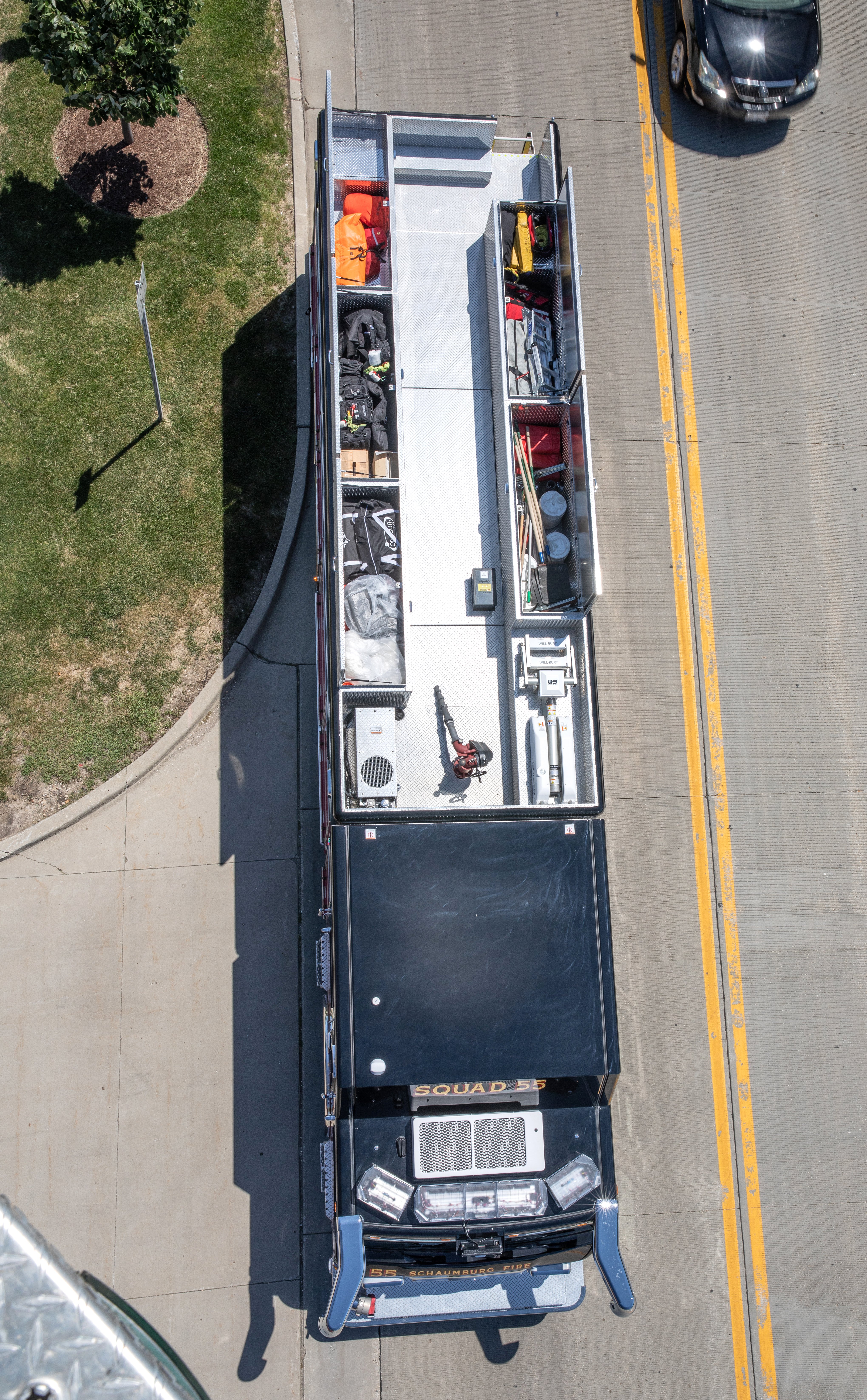 Pierce Non-Walk-In Rescue Fire Truck Aerial View