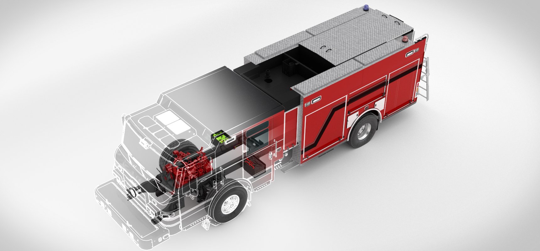 Pierce Fire Truck graphic showing the inner workings of the idle reduction technology. 