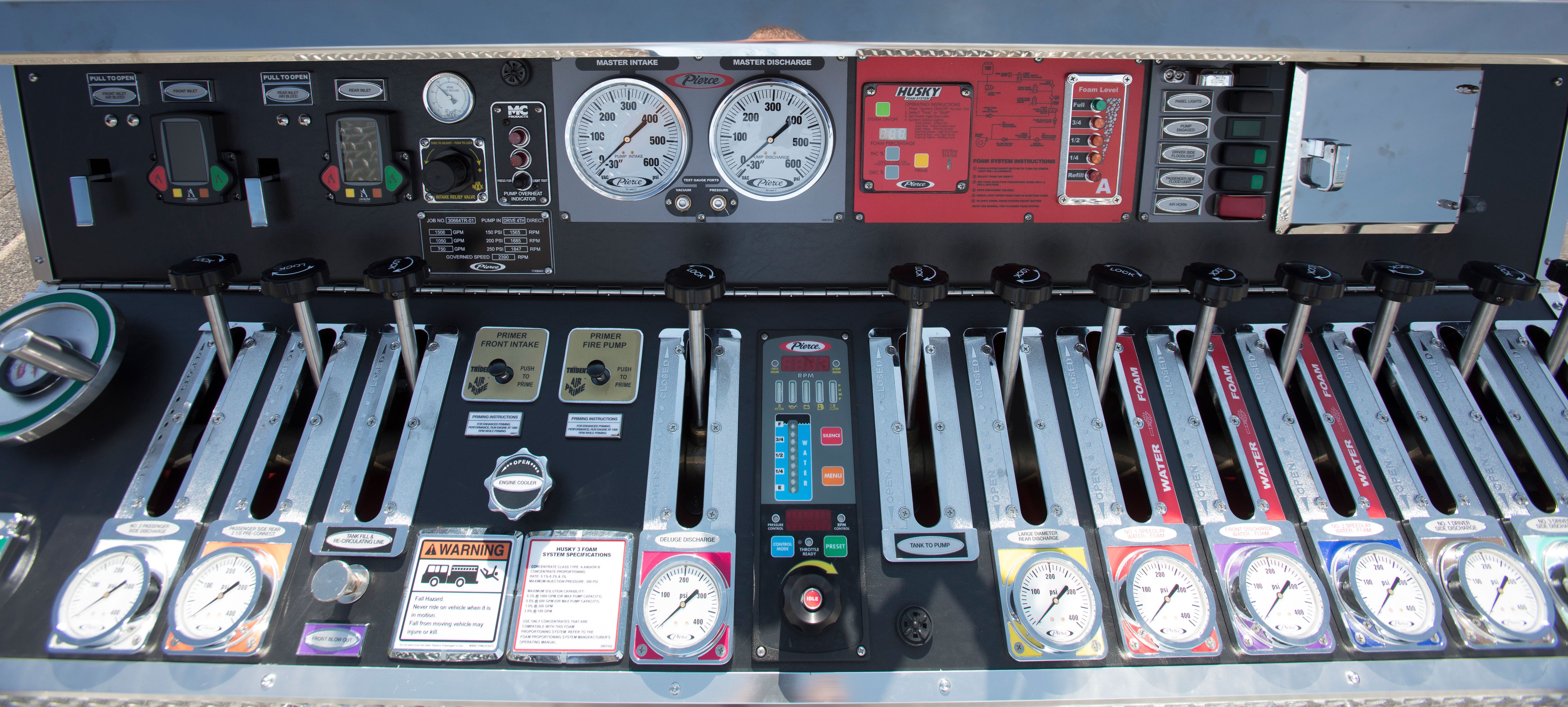 Pierce Pumper Fire Truck top mounted Pump Panel. 