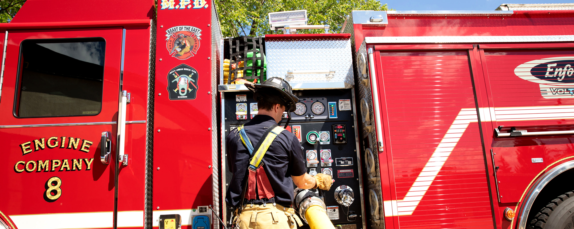 Firefighter Pumping Using Electric Fire Truck