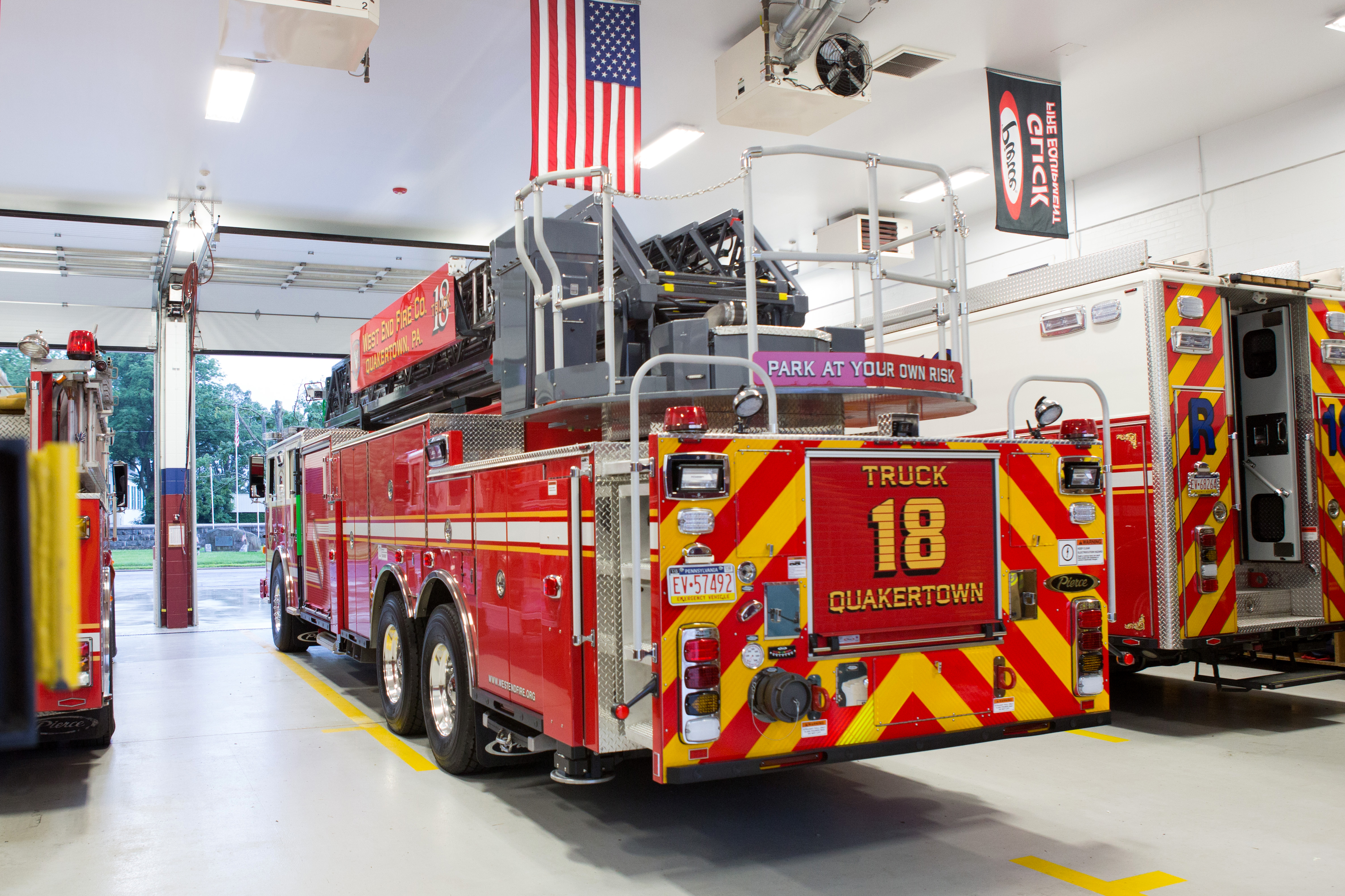 Pierce 105' Heavy-Duty Steel Aerial Ladder Fire Truck Rear Drivers Side